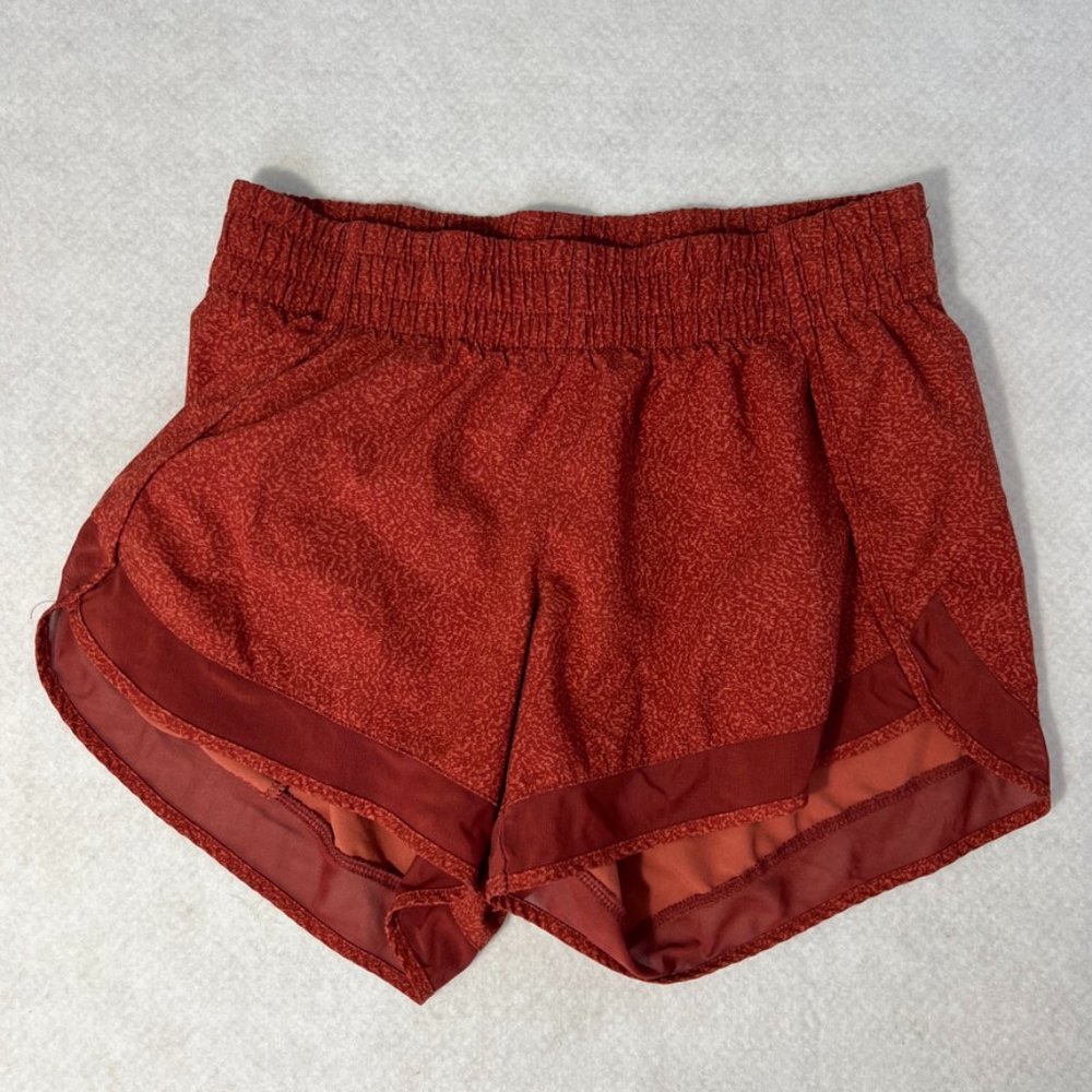 Athleta Mesh Racer Run Shorts XXS 2XS 4in Inseam Russet Static Orange